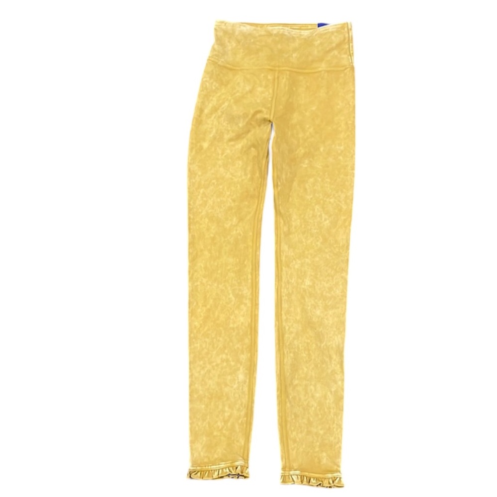JoyLab leggings mustard yellow acid wash ruffle bottom size XS